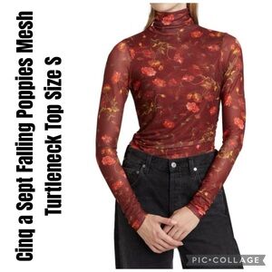 Cing a Sept Falling Poppies Mesh Turtleneck Top Size S